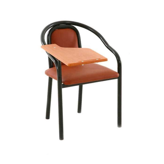 Kahve Deri Döşemeli Siyah Siyah Boyalı Seminer Konferans Sandalyesi