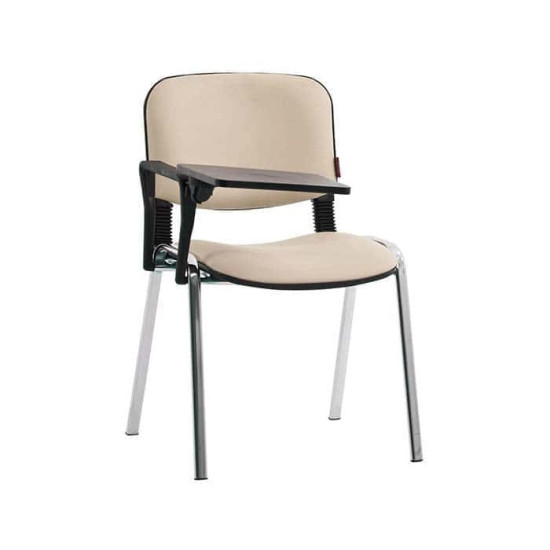 Krem Deri Döşemeli Katlanabilir Yazı Tahtalı Sandalye