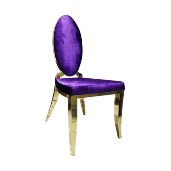 Mor Kumaş Kaplı Metal İskeletli Oval Sırtlı Restoran Otel Hilton Sandalye