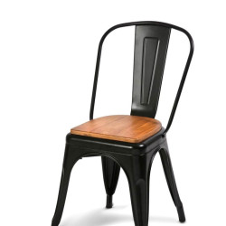 Siyah Tolix Sandalye Ahşap Oturaklı