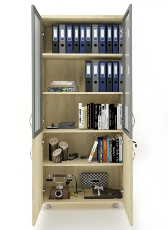 2 CAM KAPAKLI KİLİTLİ DOSYA DOLABI MEŞE 80X38X188