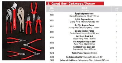 KRM 36.44.01 7 Çekmece (139 Parça İ̇ç Set İ̇zeltaş) Plus Takım Arabası